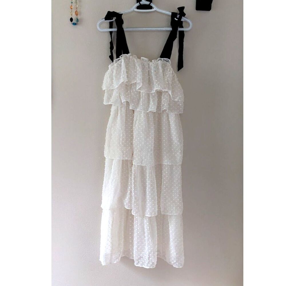J.Crew Silk Swiss Dot Tiered Dress Black Tie Straps Sz 8 Coquette Balletcore